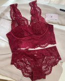 V Neck Floral Lace Bralette Set