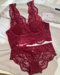 V Neck Floral Lace Bralette Set