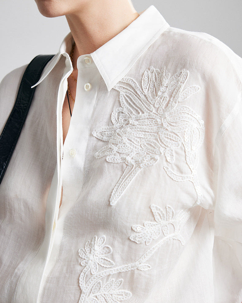 Exquisite Beaded Ramie Shirt