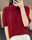 Loose-Fit Short-Sleeve Polo Sweater