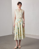Crepe Print Silk Midi Skirt