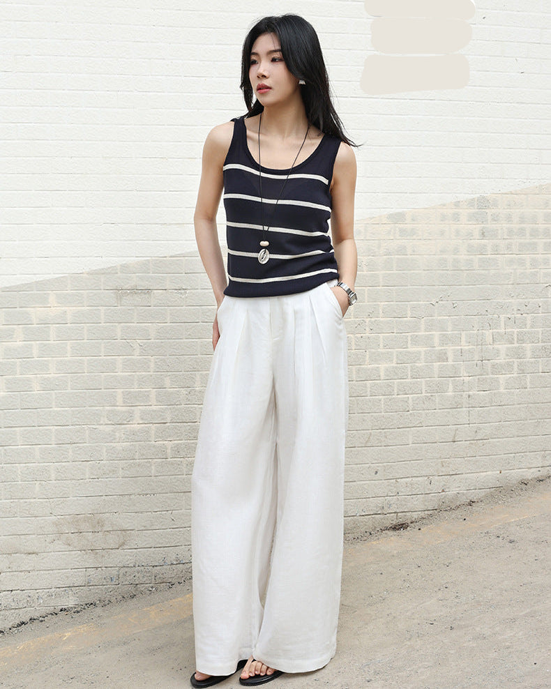 High-Waisted Draped Straight-Leg Trousers
