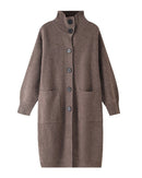 Wool High-Neck Long Cardigan With Pocket