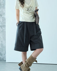 Loose-Fitting High-Waisted Tie-Up Shorts