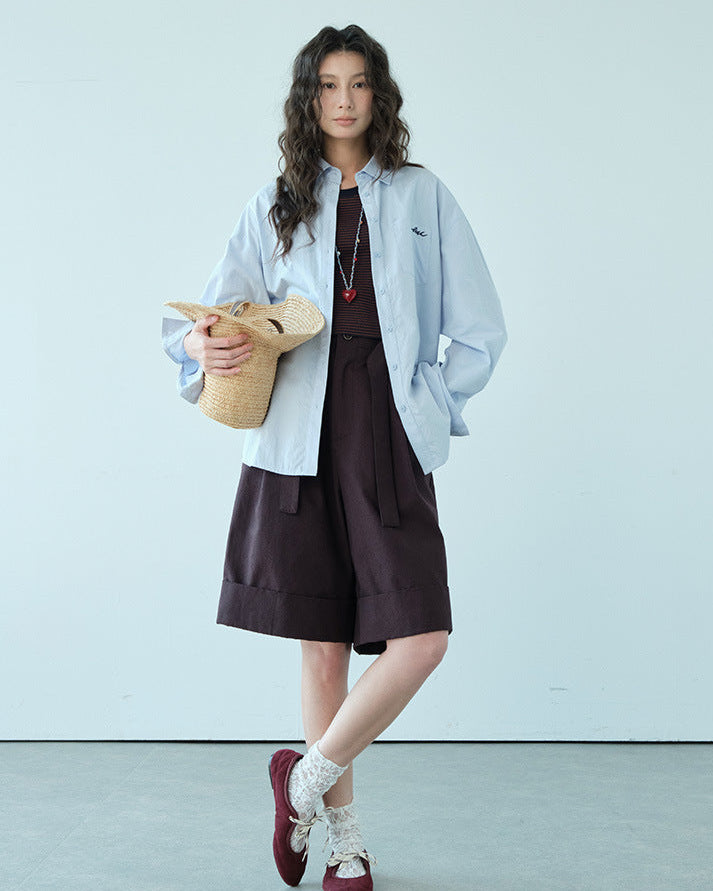 Loose-Fitting High-Waisted Tie-Up Shorts