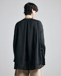 Loose-Fit Long-Sleeve V-Neck Linen Shirt