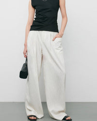 High-Waisted Striped Casual Wide-Leg Pants