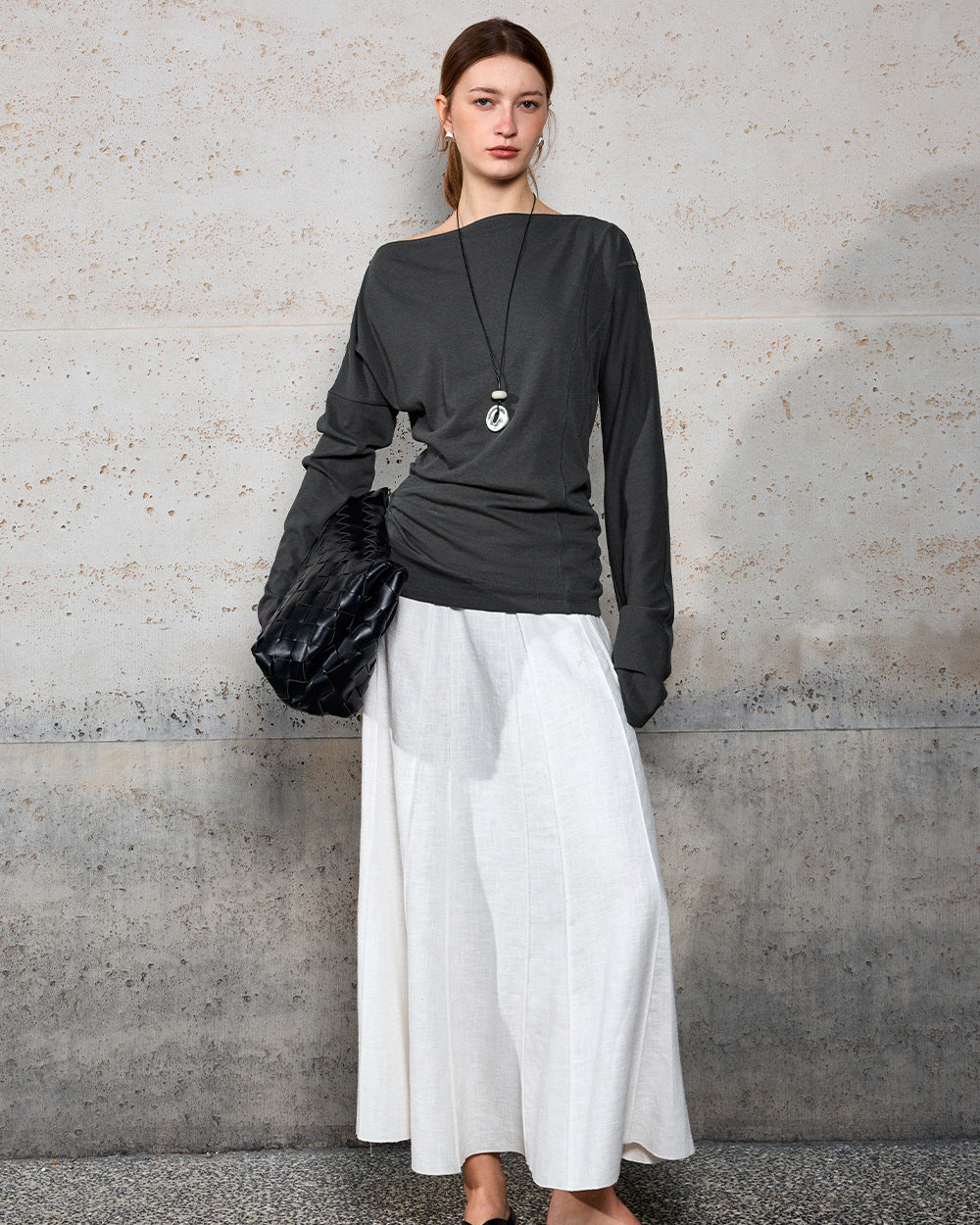 High-Waisted, Structured-Panel A-Line Skirt