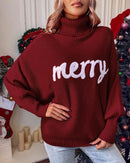 High-Neck Batwing Sleeve Christmas Knit Sweater