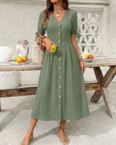 Casual Short-Sleeved V-Neck Dress
