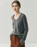 Cashmere V-Neck Saddle Shoulder Knit Sweater