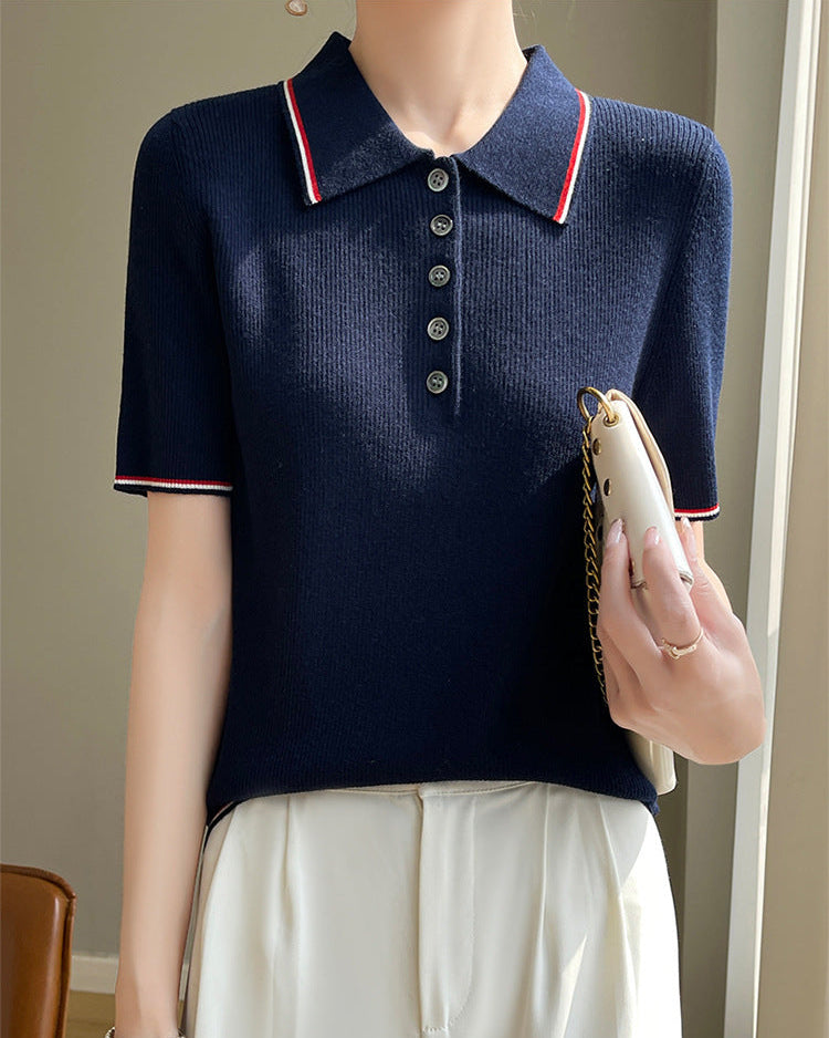 Retro Short-Sleeve Polo Sweater