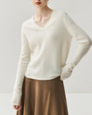 Cashmere V-Neck Saddle Shoulder Knit Sweater
