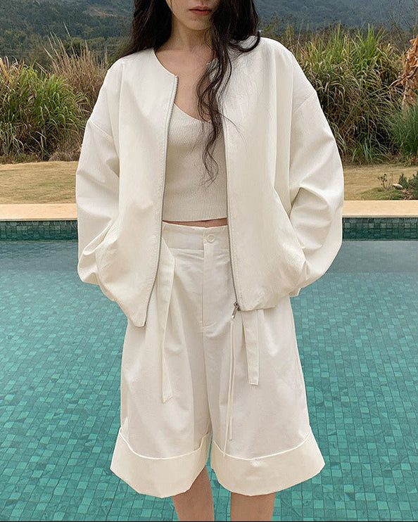 Loose-Fitting High-Waisted Tie-Up Shorts