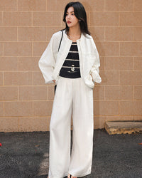 High-Waisted Draped Straight-Leg Trousers