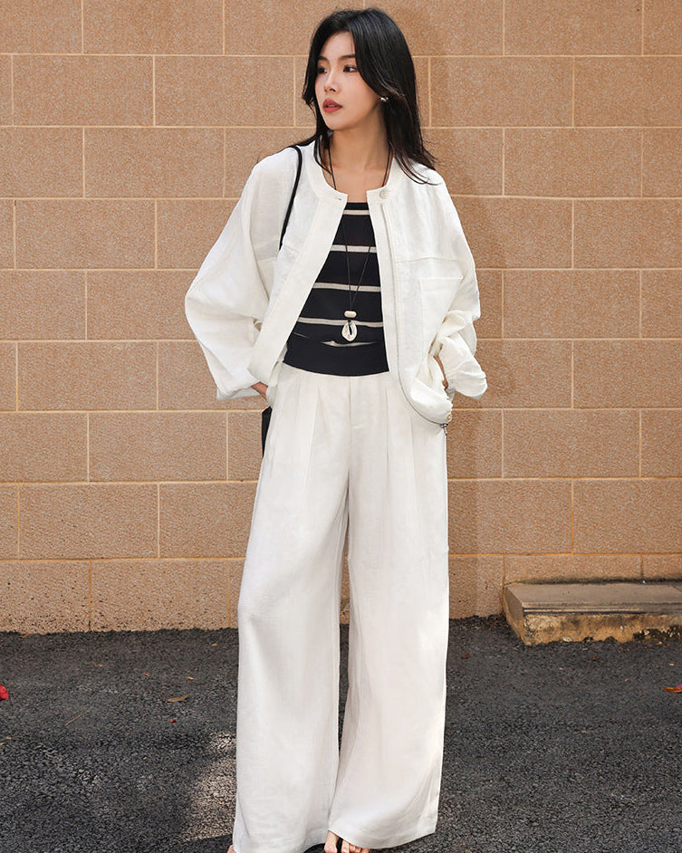 High-Waisted Draped Straight-Leg Trousers