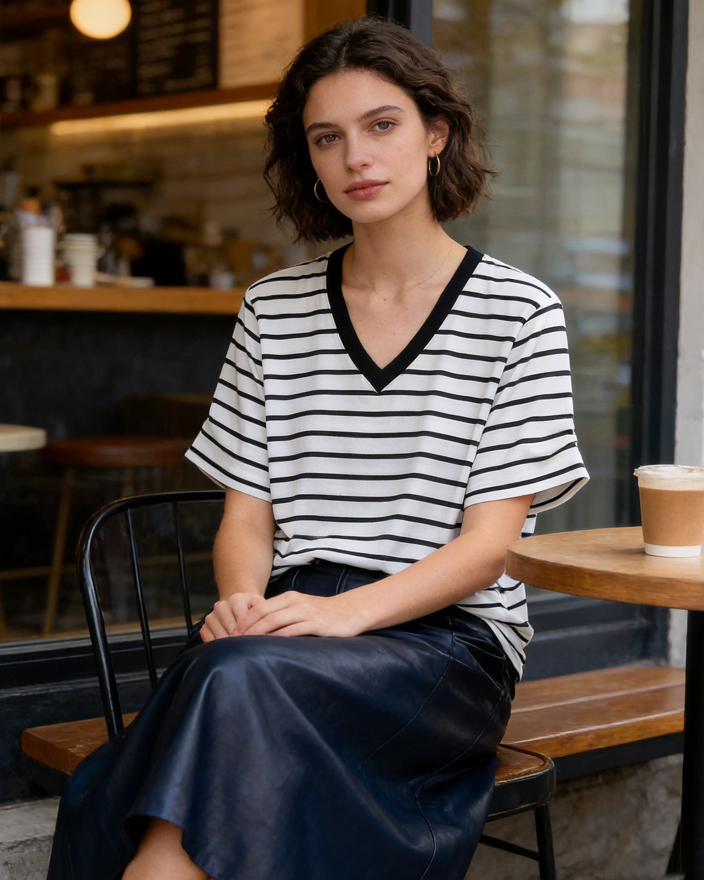 Loose-Fit Striped V-Neck T-Shirt
