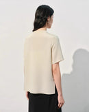 Crew Neck Loose-Fit Pleated T-Shirt