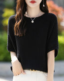 Stylish Plus-Size Mid-Sleeve Knitted Sweater