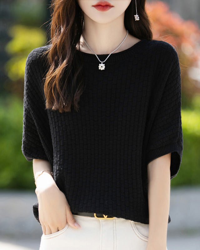 Stylish Plus-Size Mid-Sleeve Knitted Sweater