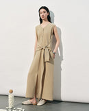 V-Neck Sleeveless Tie-Up Slit Dress