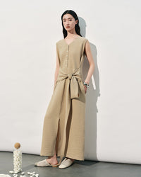 V-Neck Sleeveless Tie-Up Slit Dress