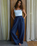 High Waisted Linen Blended Straight Leg Pants