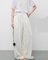High-Waisted Striped Casual Wide-Leg Pants