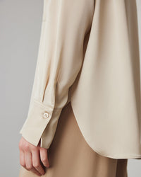 Loose-Fit Long-Sleeve Silk Shirt With Stand Collar