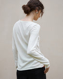 U-Neck Rolled-Up Long-Sleeved Knit Top