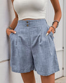 Solid-Color High-Waisted Straight-Leg Shorts