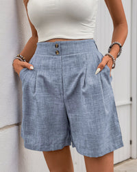 Solid-Color High-Waisted Straight-Leg Shorts