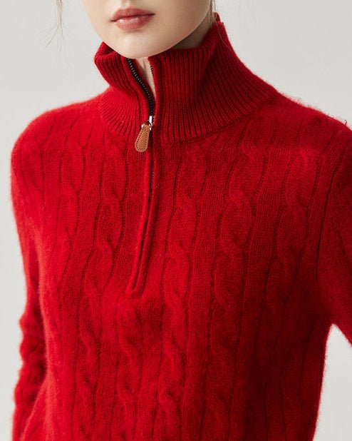 Cashmere Half-Zip Cable Knit Loose Sweater