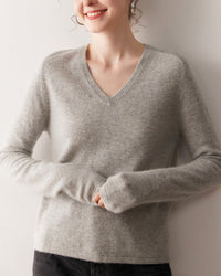 Cashmere V-Neck Saddle Shoulder Knit Sweater