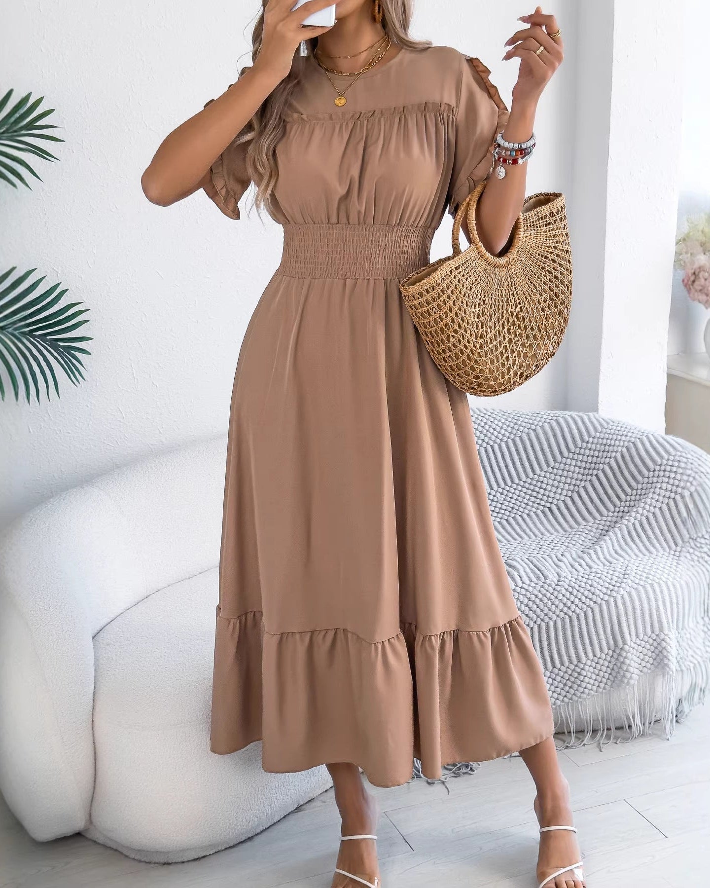 Casual Short-Sleeved Slim-Fit Long Dress