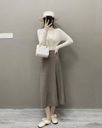 High-Waisted Soft A-Line Cashmere Skirt