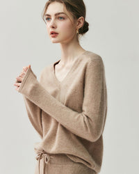 Cashmere V-Neck Saddle Shoulder Knit Sweater