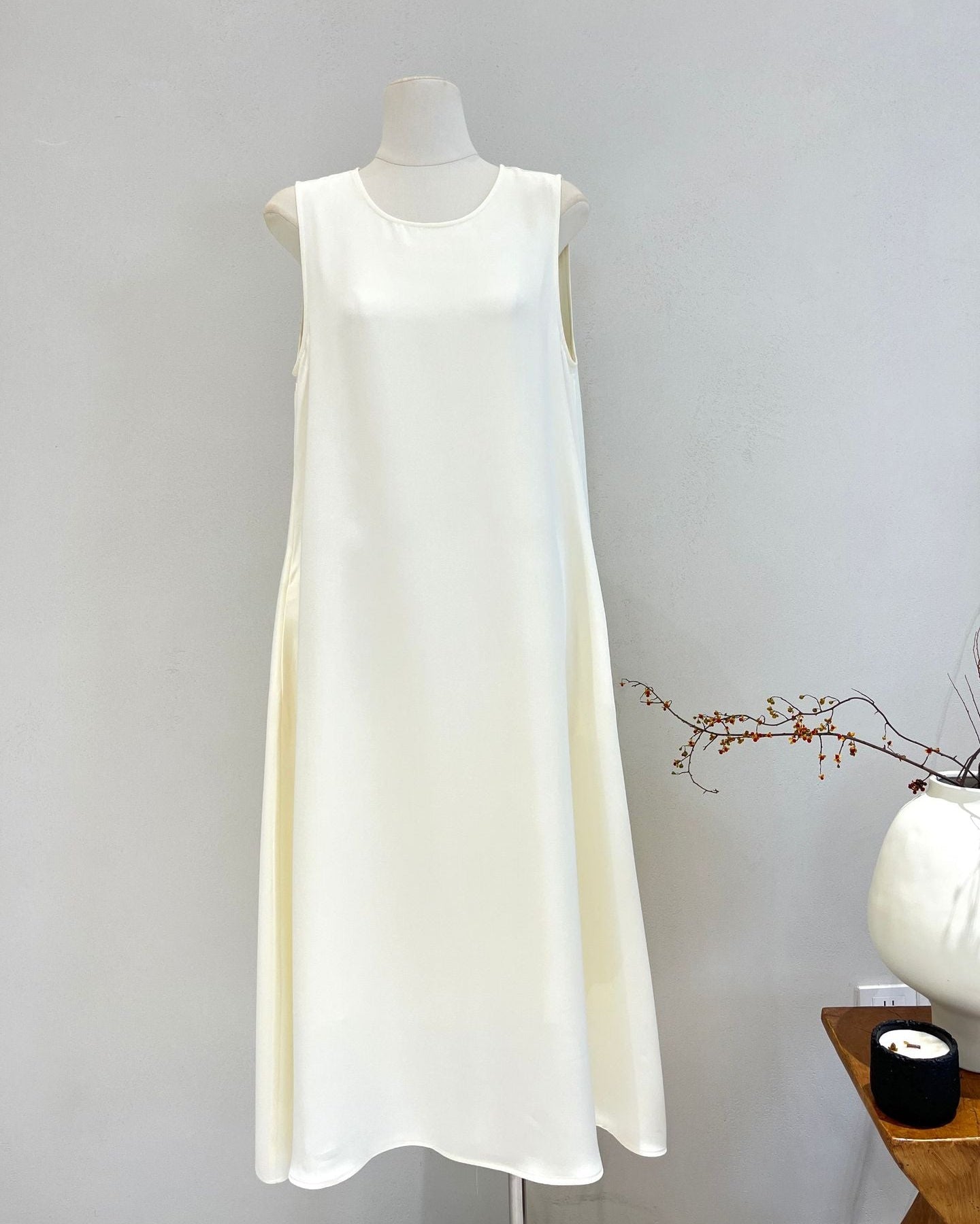 A-Line Sleeveless Silk Dress