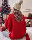 High-Neck Batwing Sleeve Christmas Knit Sweater