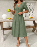 Casual Short-Sleeved V-Neck Dress