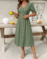 Casual Short-Sleeved V-Neck Dress