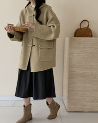 Hooded Reversible Mid-Length Wool Coat