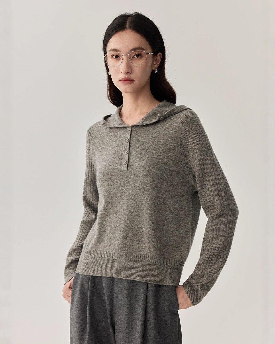 Sheep Wool Hooded Knit Pullover Sweater