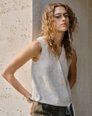 Linen V-Neck Sleeveless Tie-Front Vest