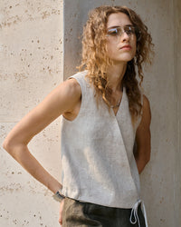Linen V-Neck Sleeveless Tie-Front Vest