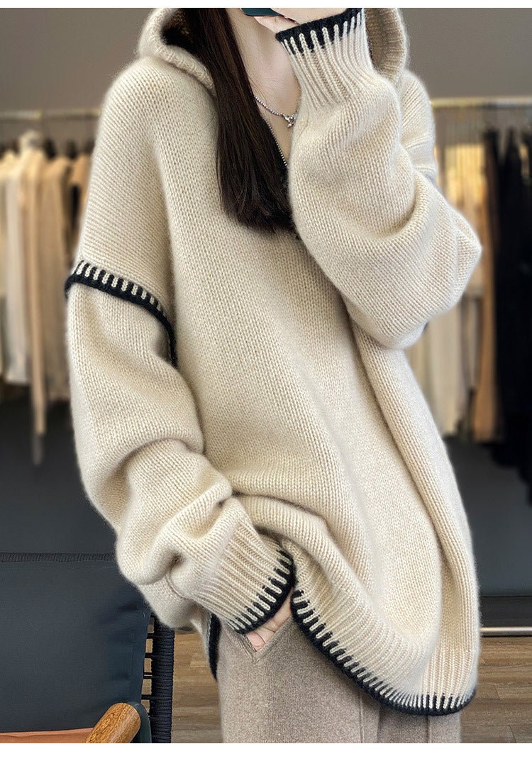 Pure Wool Loose-Fitting Stylish Hooded Sweater