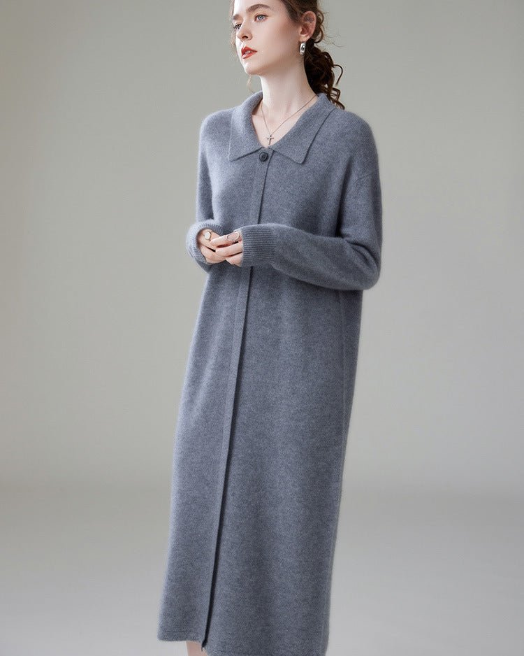 Cashmere Polo Collar Knitted Loose Long Dress