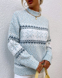 High-Neck Snowflake Knit Sweater