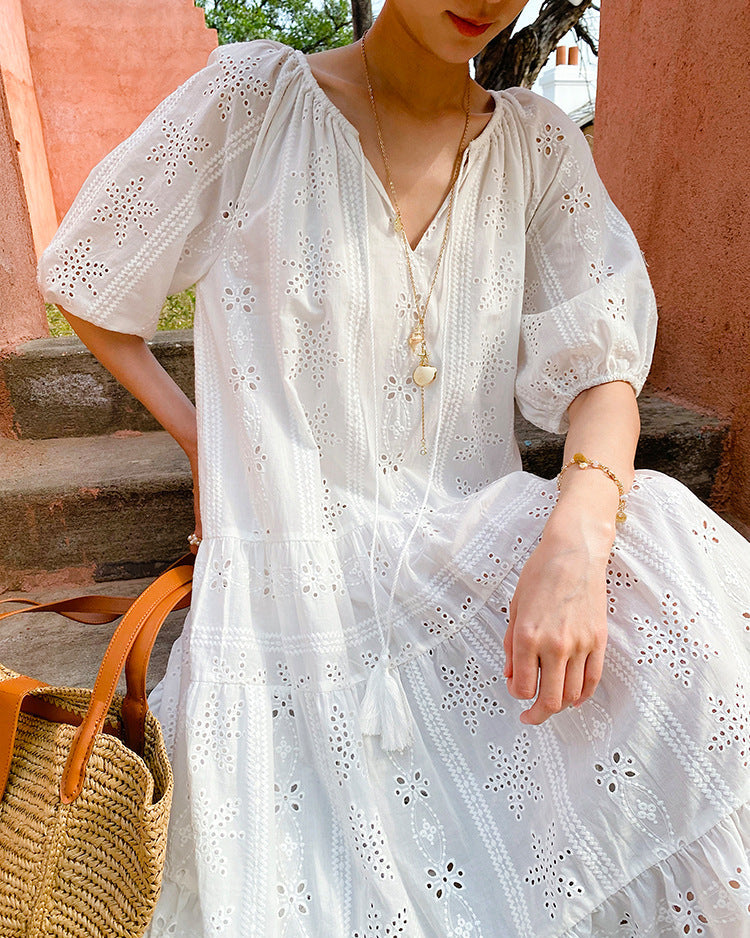 Pure Cotton Short-Sleeve Cutout Dress