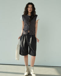 Loose-Fitting High-Waisted Tie-Up Shorts